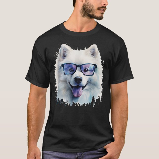 Samoyed Dog Wearing Glasses Watercolor T-Shirt (Vorderseite)