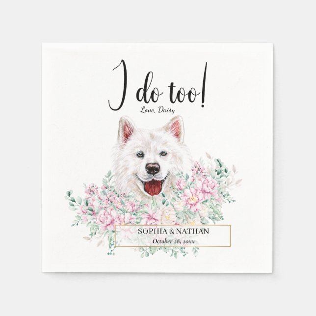 Samoyed Dog Wedding Cocktail Napkins Serviette (Vorderseite)