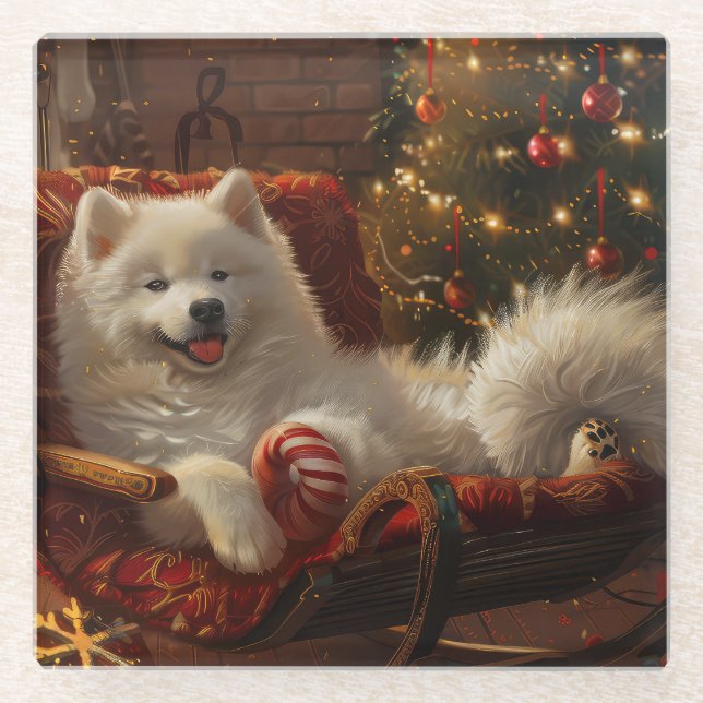 Samoyed Dog Weihnachtsfest Glasuntersetzer (Vorderseite)