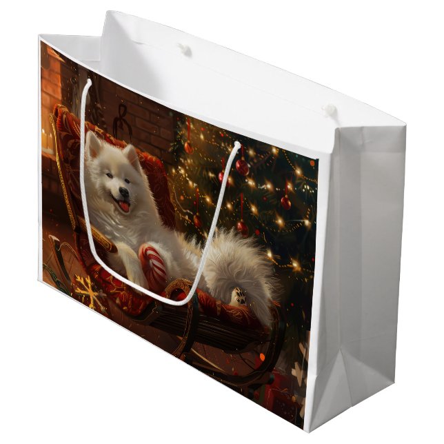 Samoyed Dog Weihnachtsfest Große Geschenktüte (Vorderseite Schrägansicht)