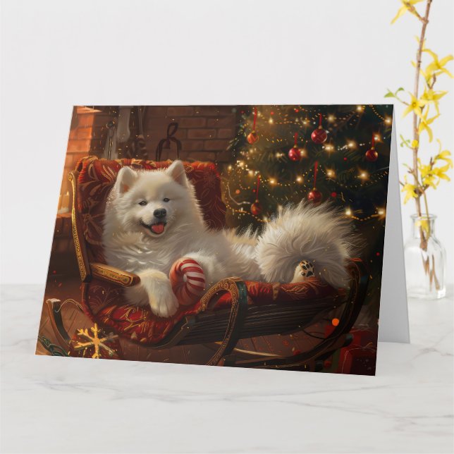 Samoyed Dog Weihnachtsfest Karte (Gelbe Blume)