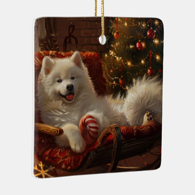 Samoyed Dog Weihnachtsfest Keramikornament (Rechts)