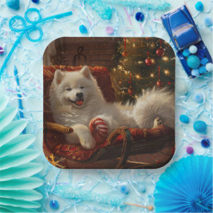 Samoyed Dog Weihnachtsfest Pappteller