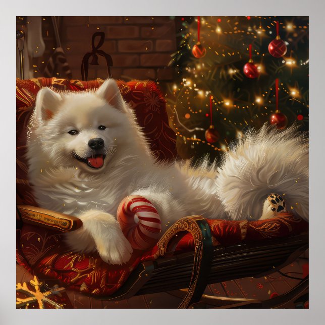 Samoyed Dog Weihnachtsfest Poster (Vorne)