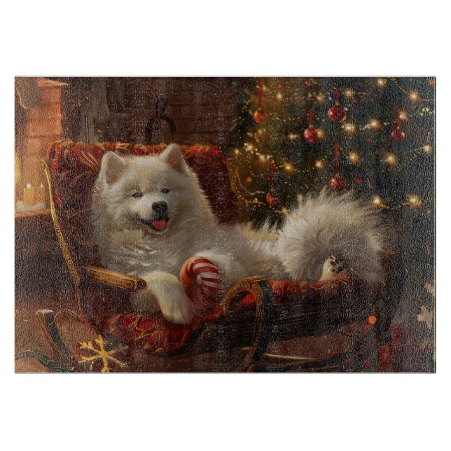 Samoyed Dog Weihnachtsfest Schneidebrett (Vorderseite)