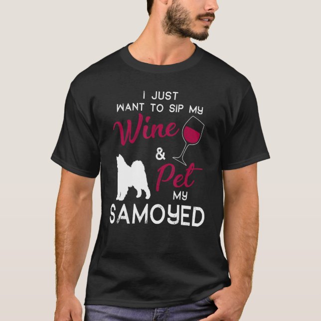 Samoyed Dog Wine Eigentümer Weihnachten Geburtstag T-Shirt (Vorderseite)