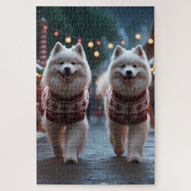 Samoyed Dogs Christmas Snow Holiday Puzzle (Vertikal)