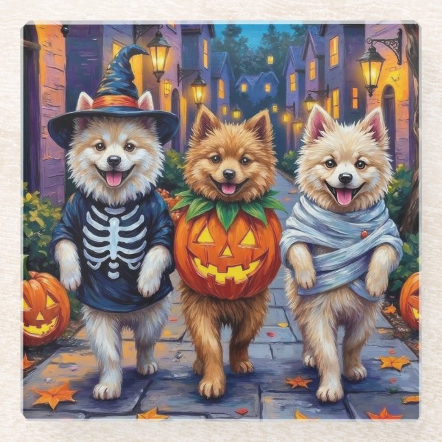 Samoyed Dogs Trick-or-Treating Halloween Costumes Glasuntersetzer (Vorderseite)