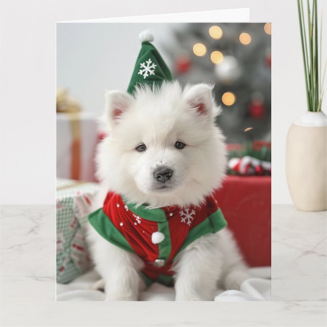 Samoyed Elf Puppy Christmas Card Karte (Vorderseite)