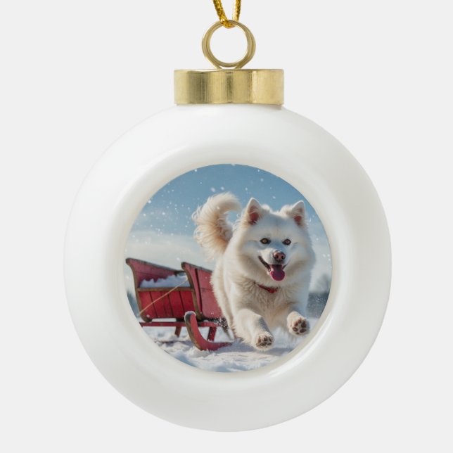 Samoyed Festivals Weihnachten Keramik Kugel-Ornament (Vorderseite)