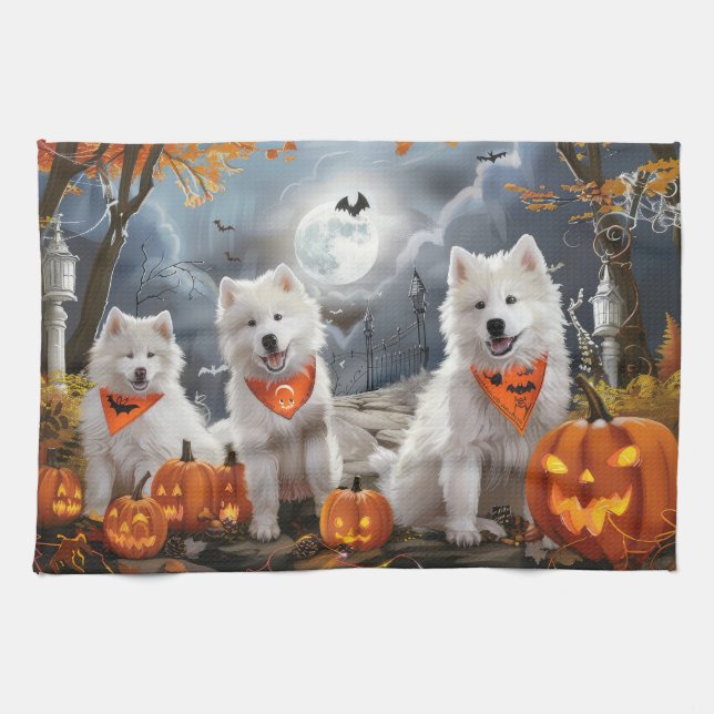 Samoyed Halloween Spooky Geschirrtuch (Horizontal)