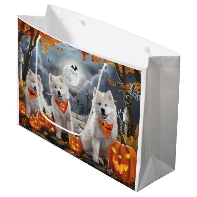 Samoyed Halloween Spooky Große Geschenktüte (Vorderseite Schrägansicht)