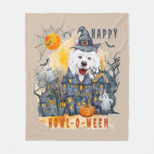 Samoyed Happy Howl-o-ween Ghost Houses Funny Fleecedecke