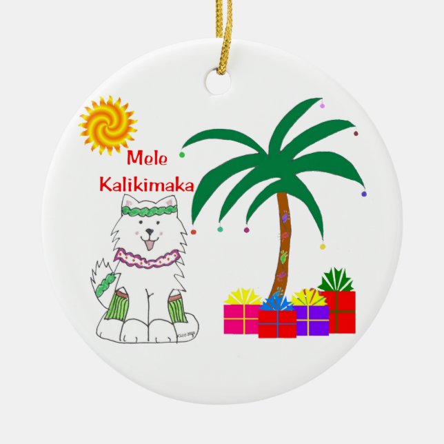 Samoyed-Hawaiianer-Verzierung Keramik Ornament (Vorne)