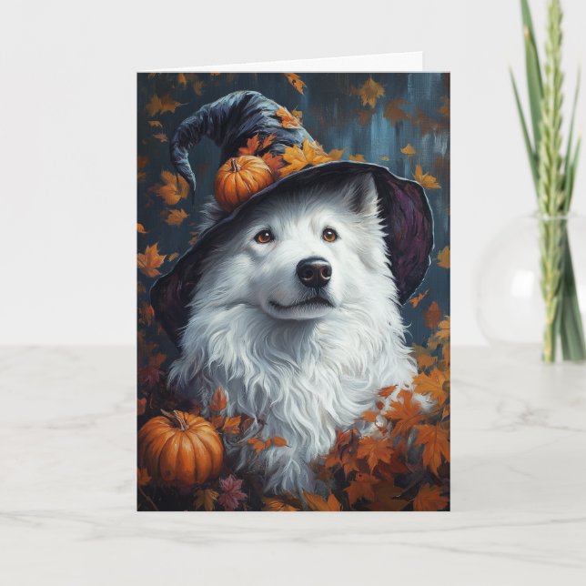 Samoyed Hexe Halloween Feiertagskarte (Vorderseite)
