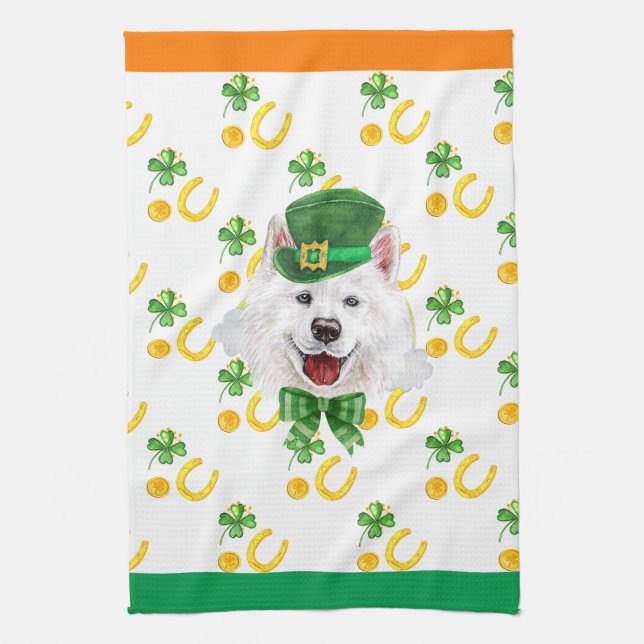 Samoyed Holiday Wohngestaltung St Patricks Day Geschirrtuch (Vertikal)