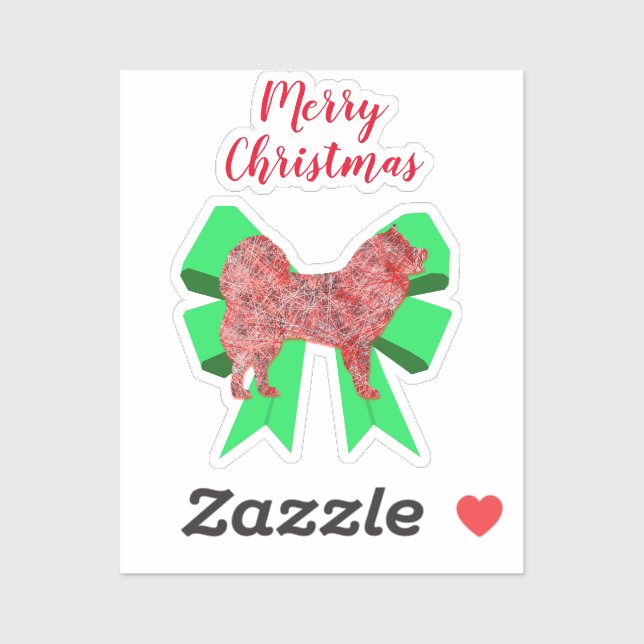 Samoyed Hund Silhouette Green Bow Weihnachtskleber Aufkleber (Blatt)