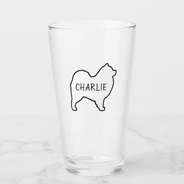 Samoyed Hund Silhouette Kontur Personalisiert Glas (Vorderseite)