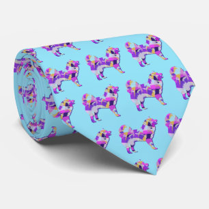 Samoyed Hund Silhouette Lila Light Blue Necktie Krawatte