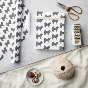 Samoyed Hund Silhouette Y&B Grid White Geschenkpapier