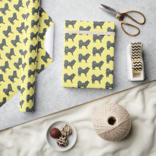 Samoyed Hund Silhouette Y&B Grid Yellow Geschenkpapier