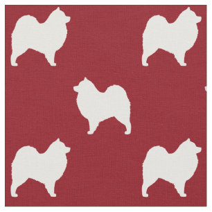 Samoyed Hund Silhouetten Muster rot und weiß Stoff