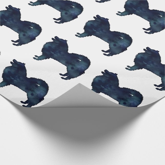 Samoyed Hunde Silhouette Schwarzes Wasser Geschenkpapier (Ecke)