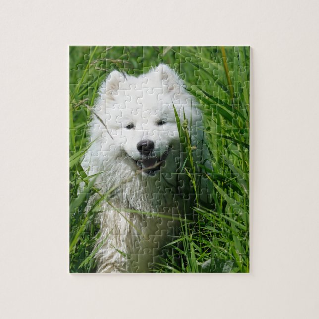 Samoyed im Gras-Puzzlespiel Puzzle (Vertikal)