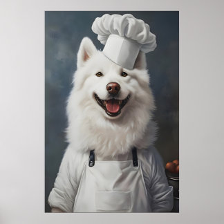 Samoyed In Chefs Hat Poster, Pet Poster, Samoyed Poster