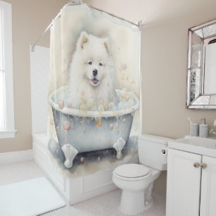 Samoyed in der Badewanne Wasserfarbe Hunde Kunst Duschvorhang