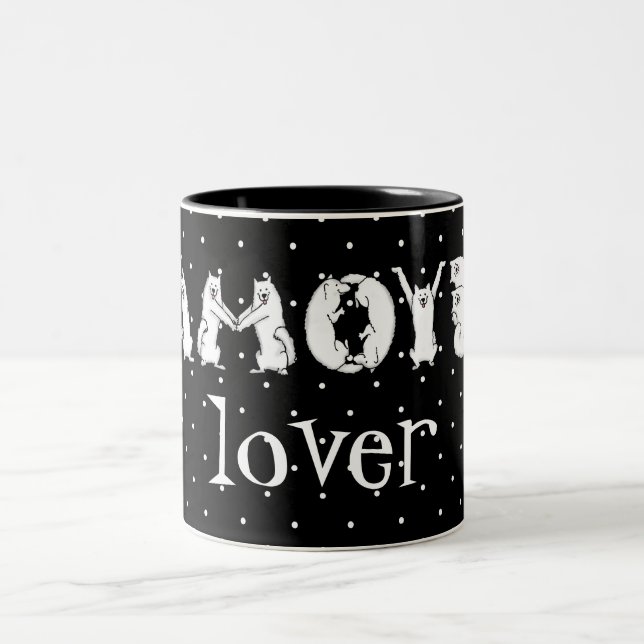Samoyed in Samoyed Dog Letters geschrieben Zweifarbige Tasse (Mittel)