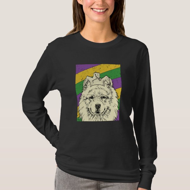 Samoyed Jester Mardi Gras Dog Mom or Dad T-Shirt (Vorderseite)