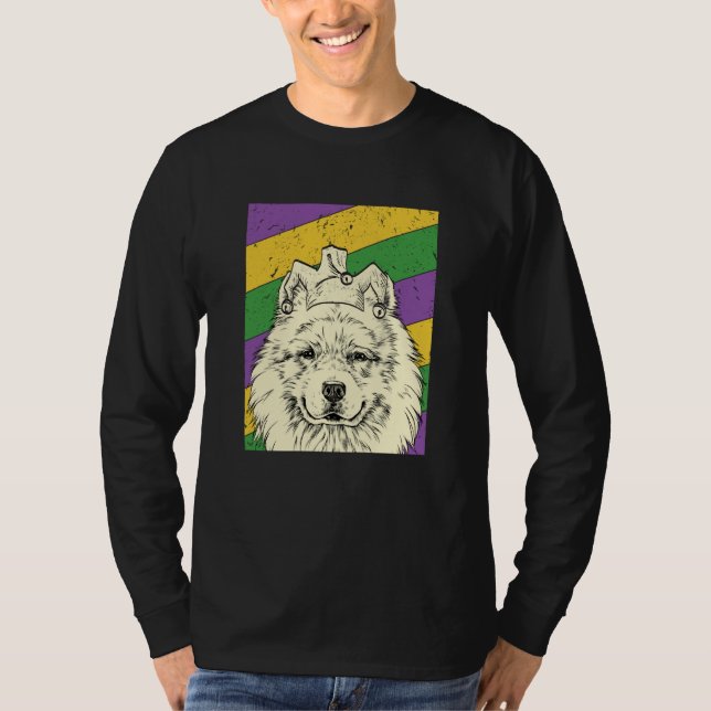 Samoyed Jester Mardi Gras Dog Mom or Dad T-Shirt (Vorderseite)