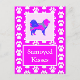 Samoyed Kisses Silhouette Niedlich Pink & Blue Postkarte