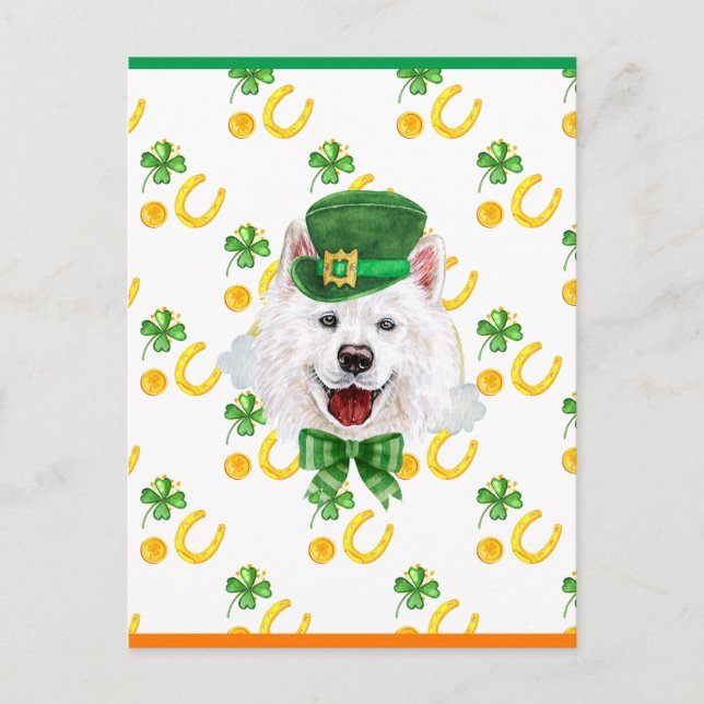 Samoyed Kleeblatt St. Patricks Day Feiertagspostkarte (Vorderseite)