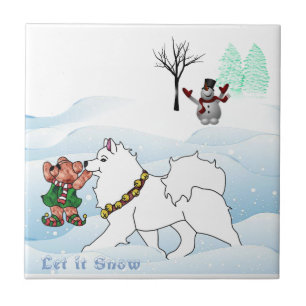 Samoyed Let it Snow Keramik Tile Fliese