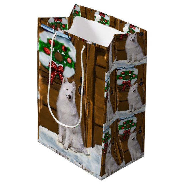 Samoyed Liebhaber Weihnachten Mittlere Geschenktüte (Vorderseite Schrägansicht)