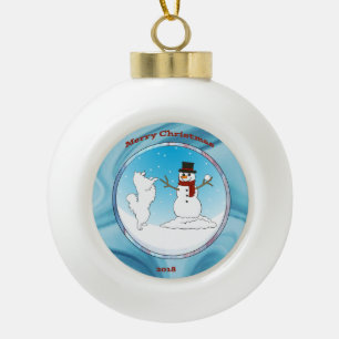 Samoyed-Magie; Feiertags-Baum-Verzierung - Keramik Kugel-Ornament
