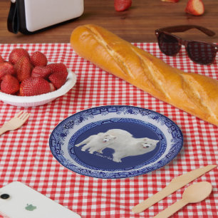 Samoyed Mini-Portrait auf Blue Willow Paper Teller