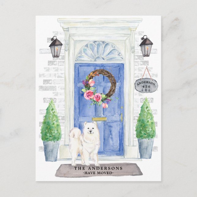 Samoyed Moving Announcement Postcard Postkarte (Vorderseite)