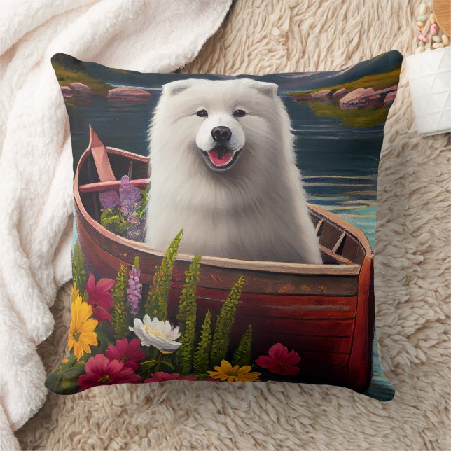 Samoyed on a Paddle: Ein Landschaftliches Abenteue Kissen (Decke)