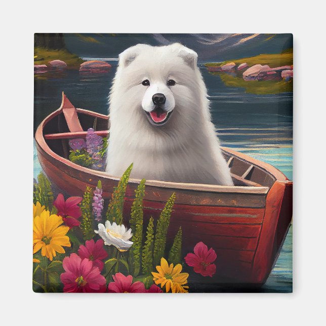 Samoyed on a Paddle: Ein Landschaftliches Abenteue Magnet (Vorne)