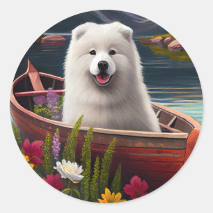 Samoyed on a Paddle: Ein Landschaftliches Abenteue Runder Aufkleber