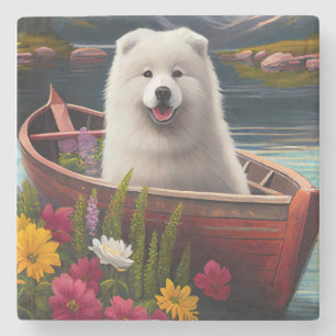 Samoyed on a Paddle: Ein Landschaftliches Abenteue Steinuntersetzer