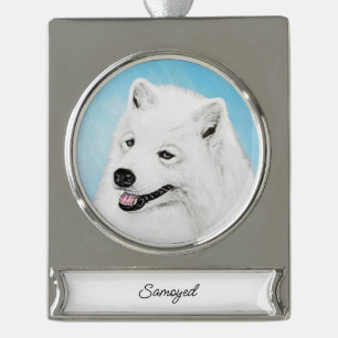 Samoyed Painting - Niedlich Original Hunde Art Sil Banner-Ornament Silber