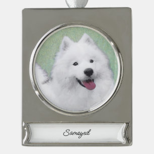 Samoyed Painting - Niedlich Original Hunde Art Sil Banner-Ornament Silber