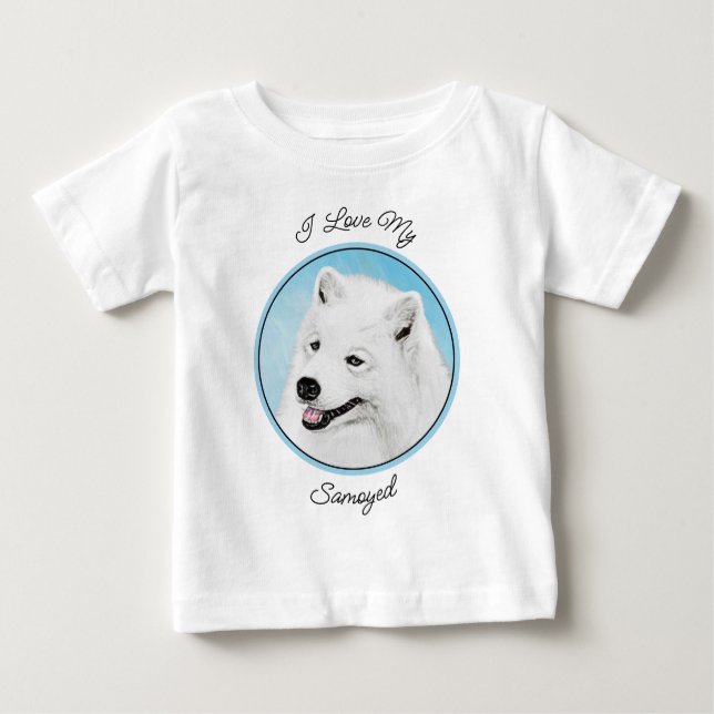 Samoyed Painting - Niedliche Original Dog Art Baby T-shirt (Vorderseite)