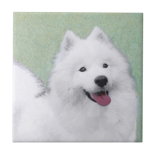 Samoyed Painting - Niedliche Original Dog Art Fliese (Vorderseite)