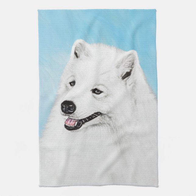 Samoyed Painting - Niedliche Original Dog Art Geschirrtuch (Vertikal)