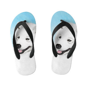 Samoyed Painting - Niedliche Original Dog Art Kinderbadesandalen